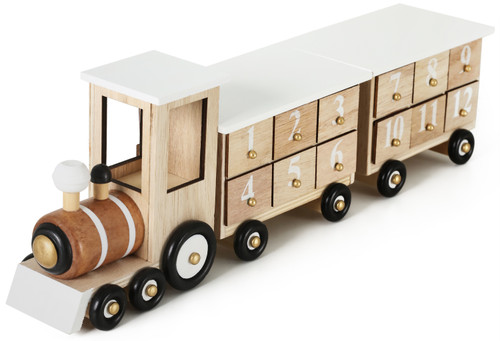 BRUBAKER Reusable Wooden Advent Calendar to Fill - White Locomotive with 24 Doors - DIY Christmas Calendar 18.11 x 3.74 x 4.21 inches