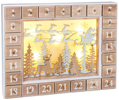 BRUBAKER Reusable Wooden Advent Calendar to Fill - Flying Santa Claus with LED Lighting - DIY Christmas Calendar 13.98 x 2.36 x 10.63 inches