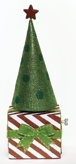 20" Green and Red Musical Rotating Christmas Cone Tree Tabletop Decor
