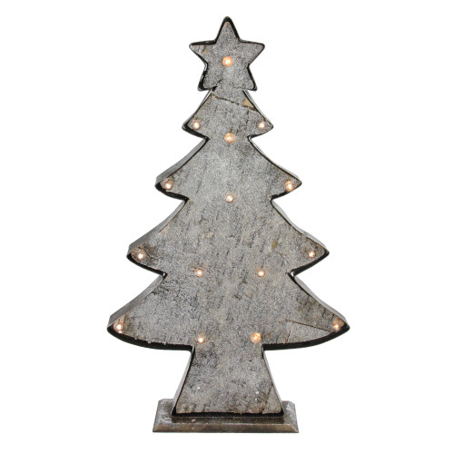 26.5" Rustic Brown and Gray LED Lighted Christmas Tree Tabletop Decor