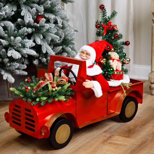 Animated and Musical Santa Driving Vintage Truck Christmas Decoration - 36.5"