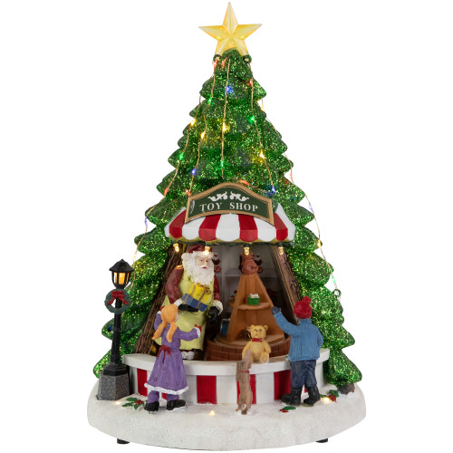 LED Lighted Animated and Musical Santa's Toy Shop Christmas Village Display - 13"