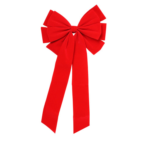 10-Loop Velveteen Christmas Bow Decoration - 10" x 22" - Red